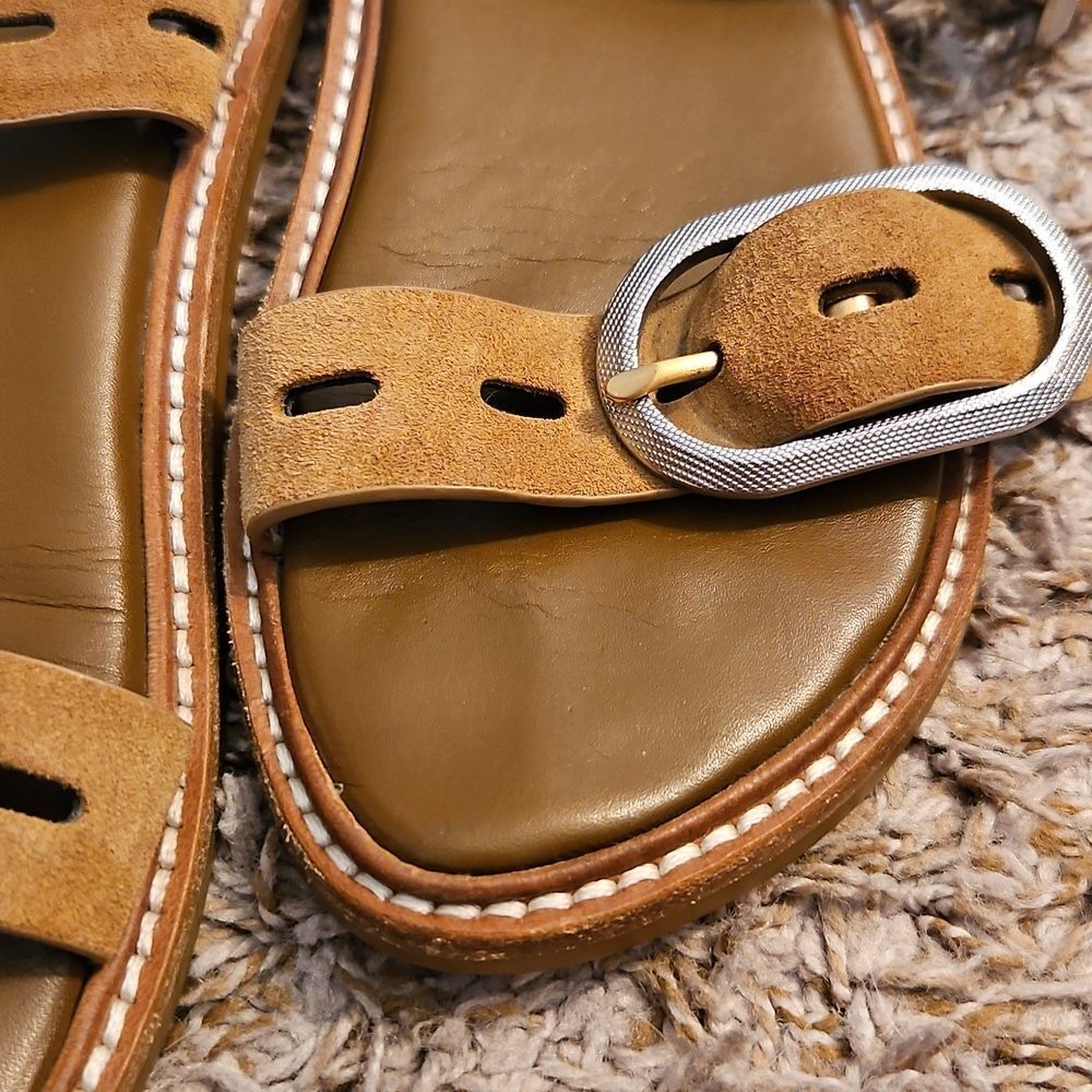 Rag & Bone Ansley Buckle Sandals Suede Leather Flats Tan Size 37 - Picture 3 of 7